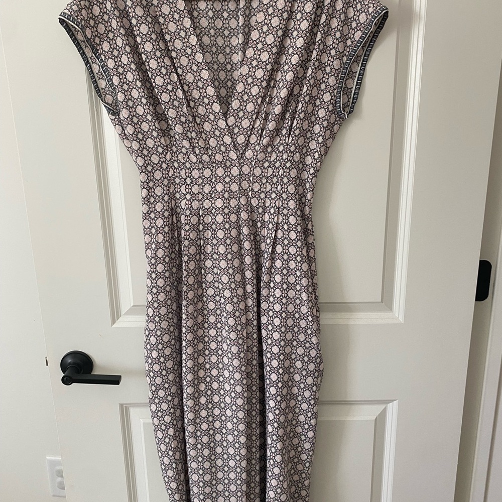 Max Studio Pink and Black Geometric Cap-Sleeve Midi Dress